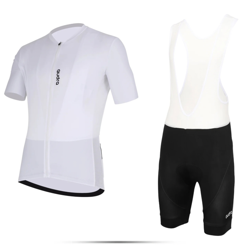 Qudra Cycling Jersey and Bib Tights Top with Short Pants White 062